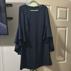 Navy Blue Flare Sleeve Dress